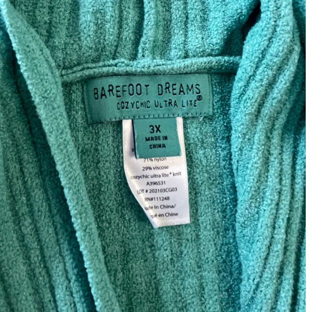 Barefoot Dreams CozyChic Ultra Lite Ribbed Hooded Cardigan Green 3X READ - Picture 2 of 8